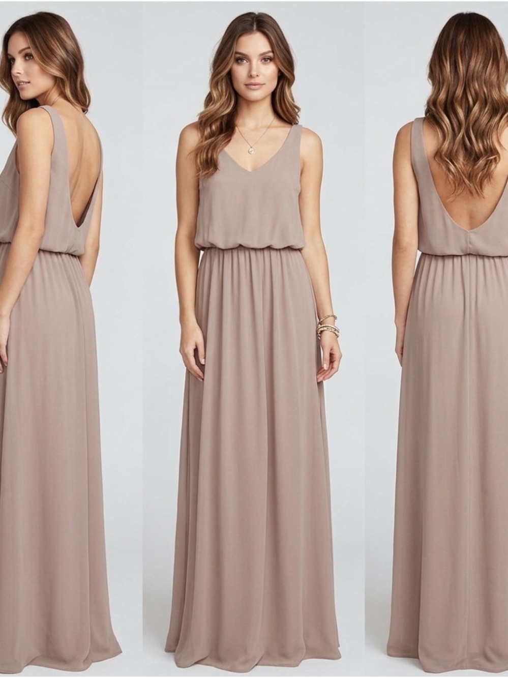 NEW Show Me Your MuMu Maxi DRESS SMALL beige OPEN BACK bridesmaid prom